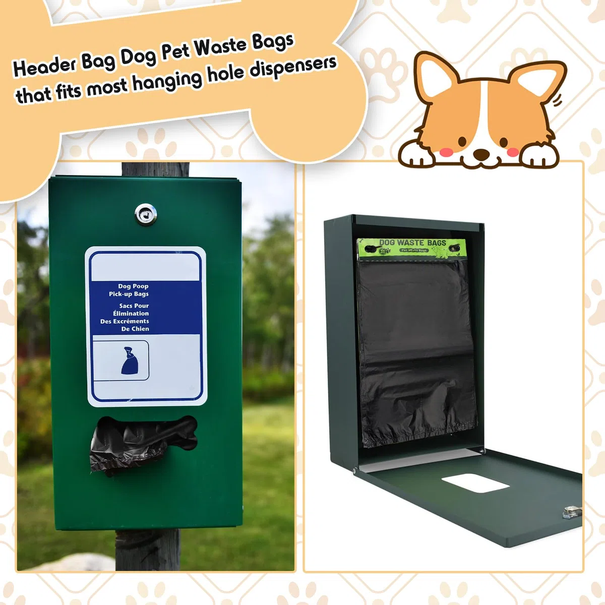 Ireer 1000 bolsas de cabeza a granel para perros y mascotas, bolsas a prueba de fugas, bolsas fáciles de tirar para excrementos de perros, estación de residuos de perros, dispensador de agujeros para
