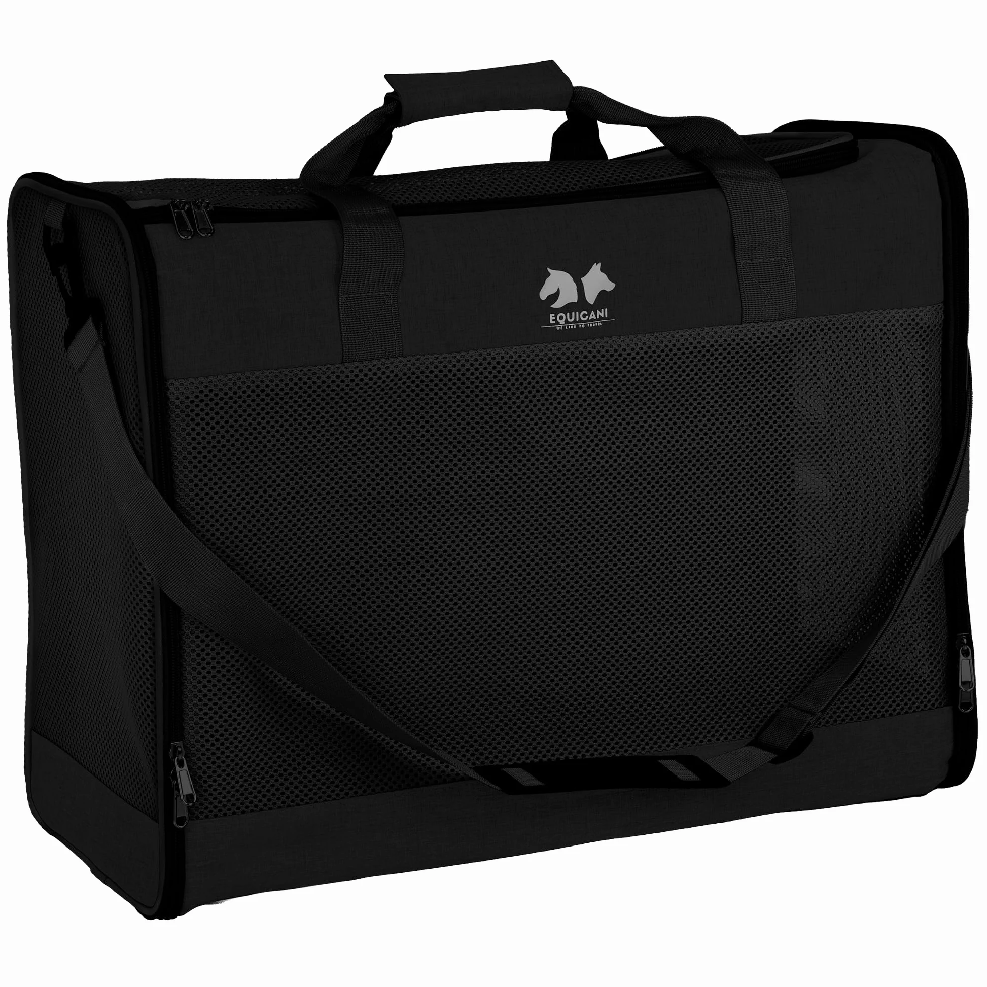 EQUICANI® Bolsa para perros, 55 x 40 x 23 cm, plegable, ligera, con tejido de malla, correa y base extraíble para perros y gatos, para viajes, coche, vuelo (negro)