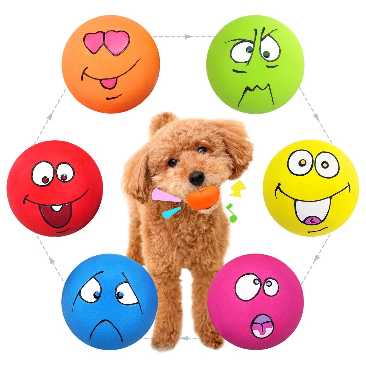 Juguetes de látex chirriantes para perros, juguetes para cachorros sonrientes, juguetes interactivos para perros pequeños, 6 piezas