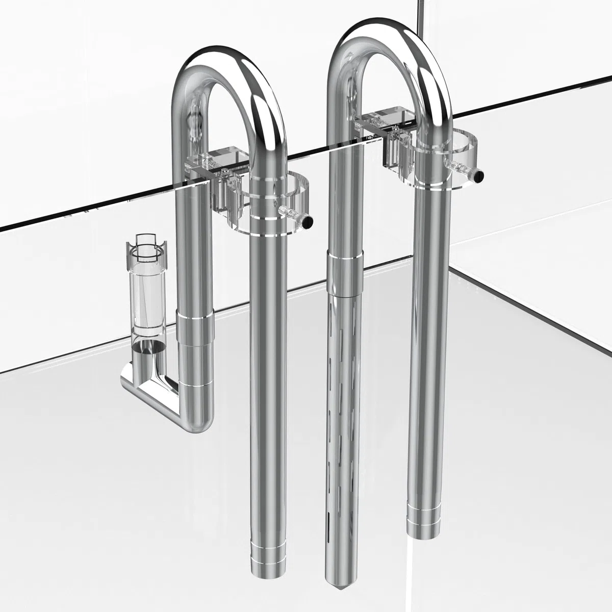 FZONE Lily Pipes De Acero Inoxidable para Acuario, Salida Mejorada con Skimmer De Superficie Y Tubo De Extensión Desmontable 11 cm para Manguera 1/2" (12 mm) Entrada Y Salida