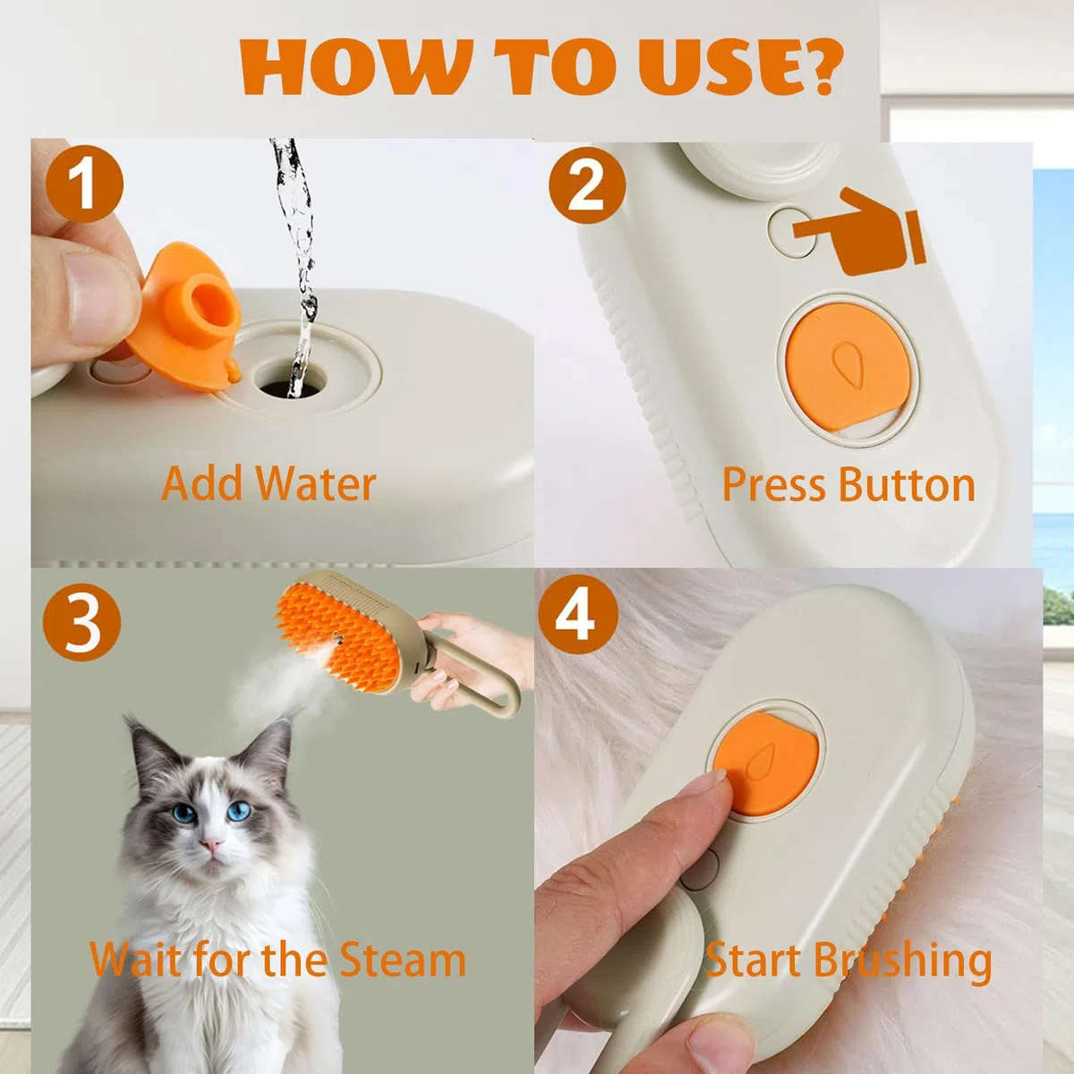 Cepillo de vapor para gatos, 3 en 1, cepillo de vapor autolimpiante para eliminar el pelo enredado y suelto, cepillo de vapor para gatos y perros para masajes