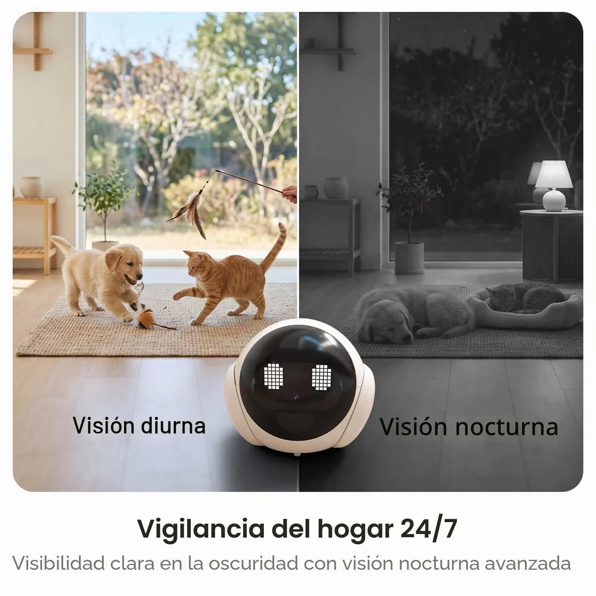 Robot de cámara móvil inteligente para mascotas para el hogar interior, monitoreo móvil 1080P de perros y gatos, conversación bidireccional, visión nocturna, funciona con batería con control