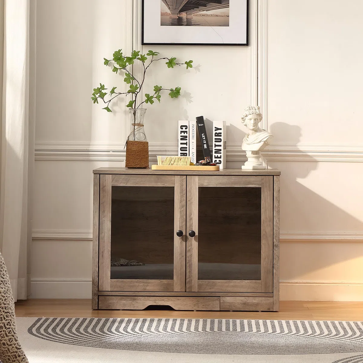 Forest Gravity Mueble Arenero para Gato Pequeño Mueble Arenero para Gato Moderno 82 * 58.5 * 53 cm Casa para con Puerta y Tabique Separador Gris