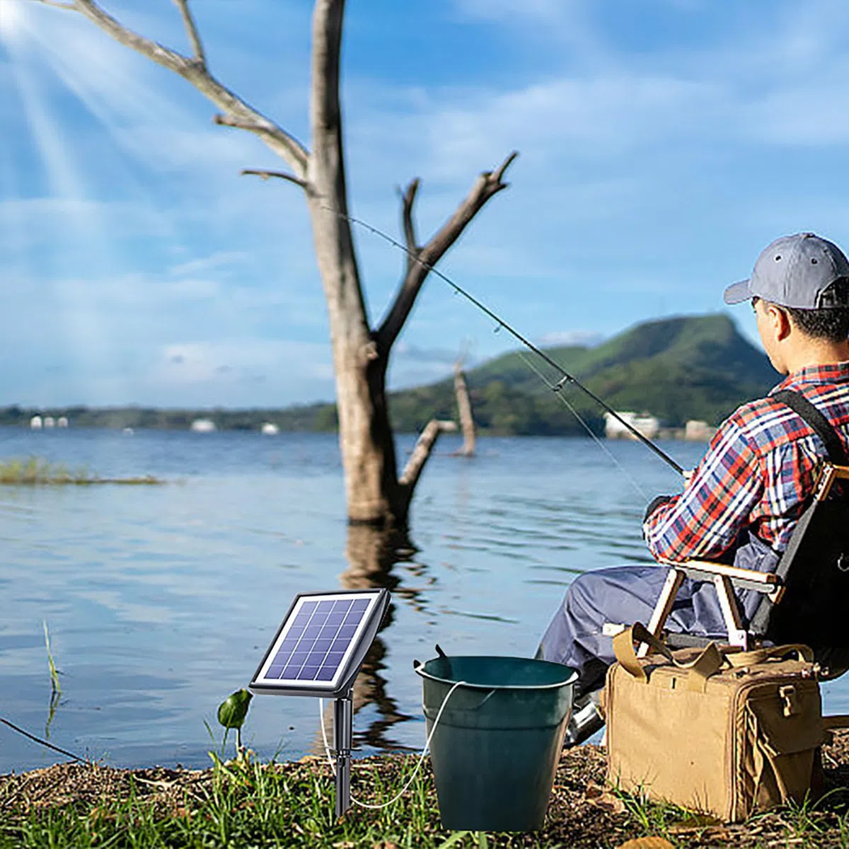 Bombas de Aire solares portátiles de Doble Salida, estaca para acuarios, oxigenación de Tanques de Peces, Bombas de Aire solares versátiles para acuarios