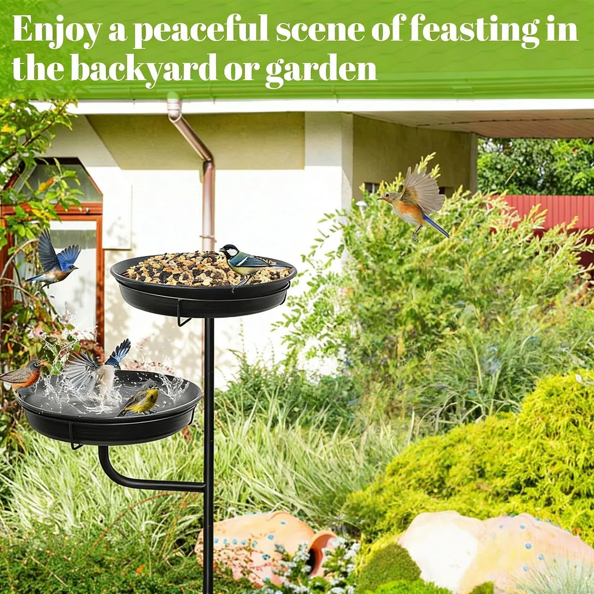 Generisch Bebedero para pájaros al Aire Libre – con Mango de Metal | con Base de 4 Brazos para Fuente de pájaros | para jardín, césped, Patio y decoración Exterior