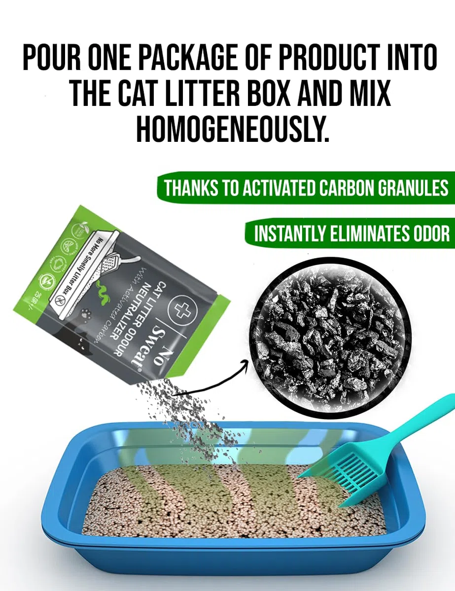 No Sweat Neutralizador de olores de carbón activado para gatos, hecho de cáscara de coco, todo natural, sin productos químicos, ingredientes tóxicos, sin perfume, apto para el planeta, desechable, 5