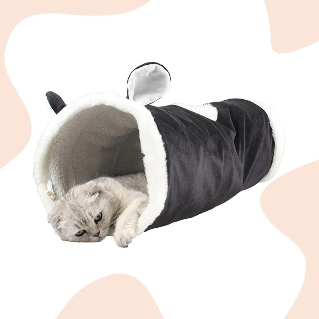 Milageto Cat Tunnel Tubo de Peluche Colapsible Juguete para Mascotas con Ventana para Gatos Gatitos Cachorros Y Conejos Apto para Entretenimiento Y Ejercicios, Gato Negro