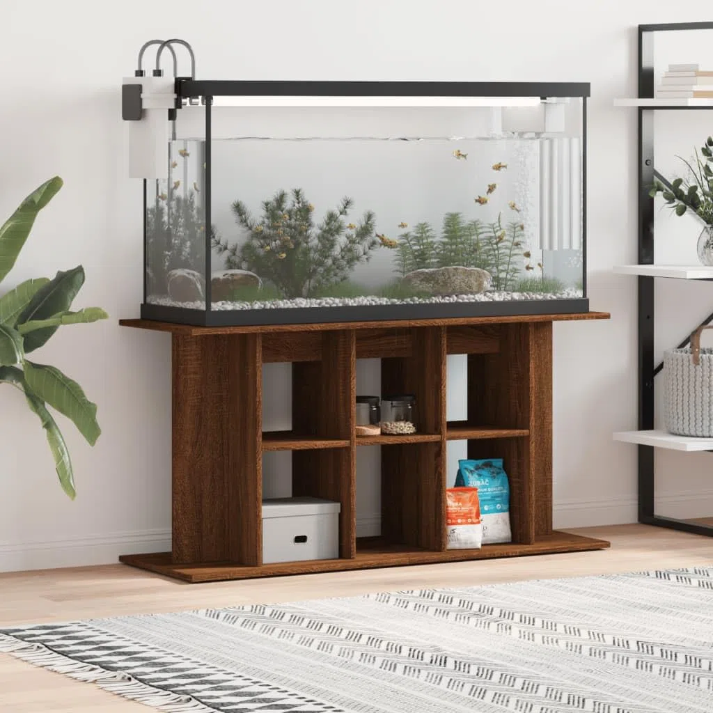 Armario para acuario con aspecto de roble marrón, 120 x 40 x 60 cm, material de madera, soporte con espacio de almacenamiento, estantería para terrario y accesorios, estable para el salón