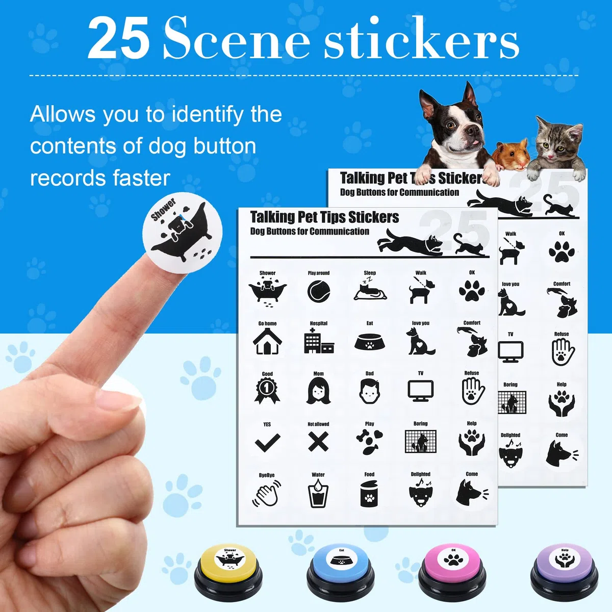 Jerify 16 botones de perro para comunicación, 8 colores, 30 segundos grabables de respuesta, zumbadores de voz grabables, juegos de botones de conversación para perros para entrenamiento de mascotas