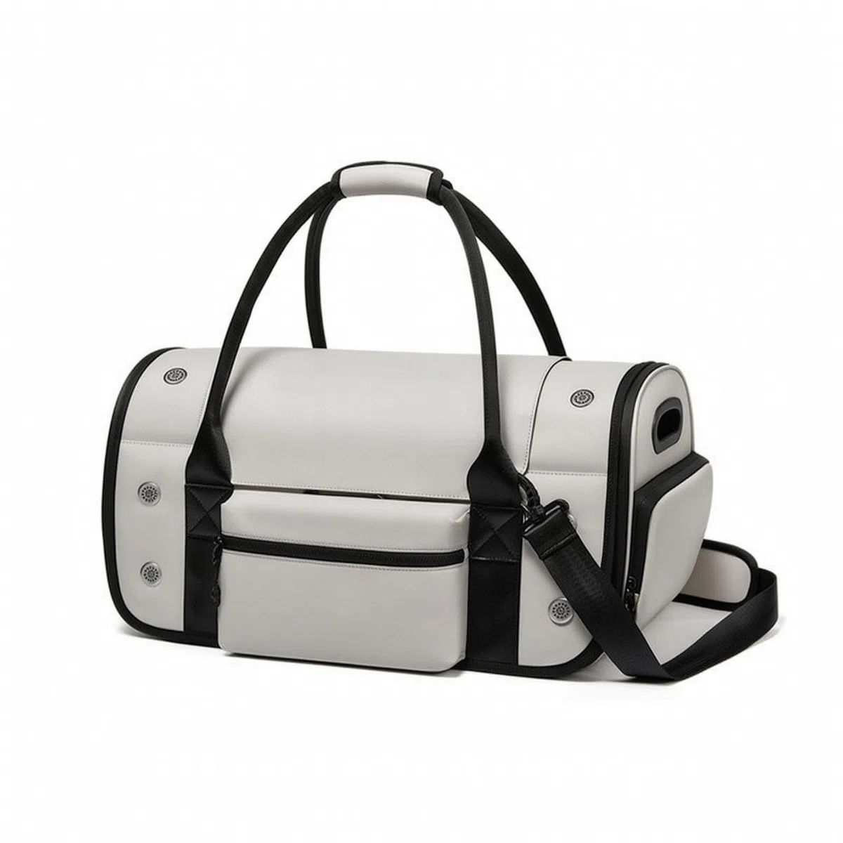 Transportín con Correa Hombro Plegable Transportadora con Correa Hombro Ventilado Bolsa Bolsillos para Perros Pequeños, Gatos, Viajes, Avión, Array, Blanco Arroz, 20 Pulgadas
