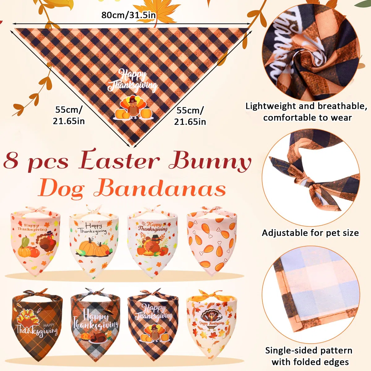 Sanwuta 16 piezas de accesorios de Acción de Gracias para mascotas, incluye bandanas de otoño para perros, diademas de pavo para Acción de Gracias, bandana para mascotas, bufanda triangular para la