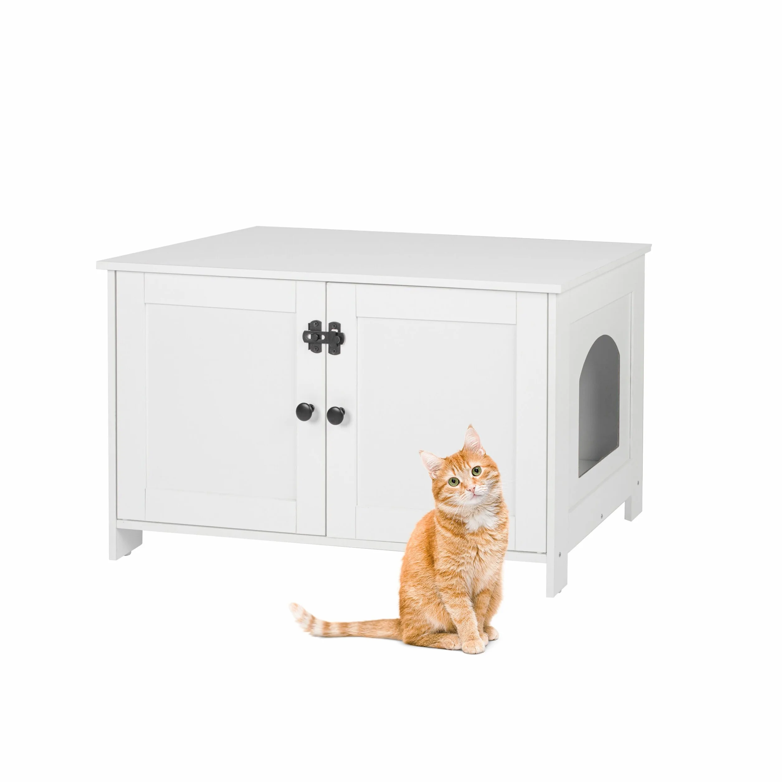 Relaxdays Armario para Gatos con Cerradura, Divisor y Entrada Lateral, HBT 46x78.5x44.5 cm, Blanco