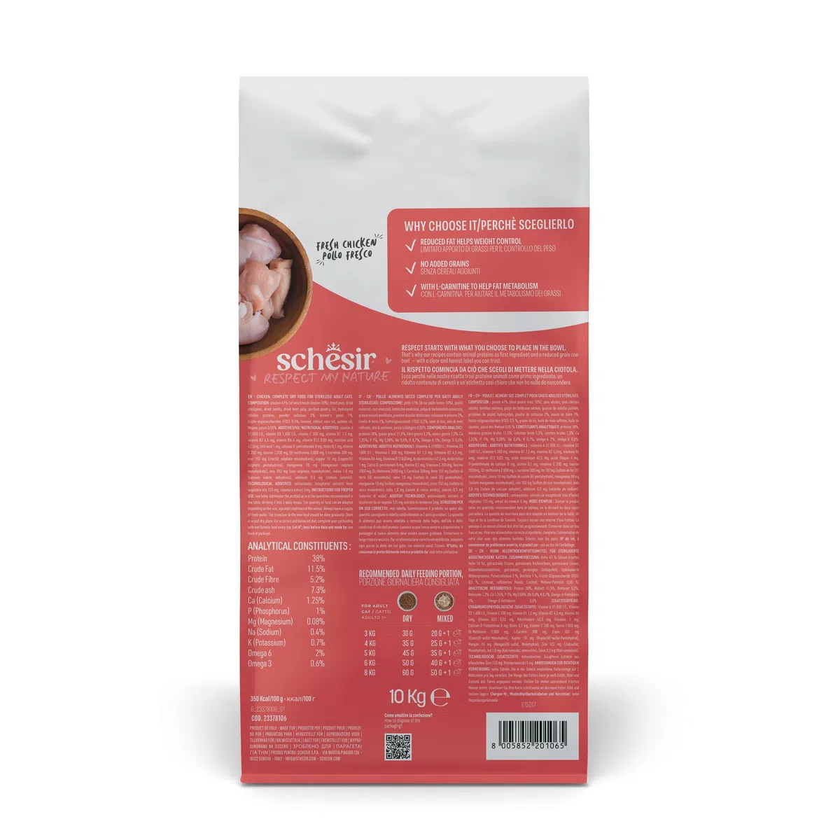Schesir Animal Monoprotein Sterilized, Croquetas para Gatos Adultos Esterilizados, Alimento Seco Monoproteico Completo, Sabor Pollo, 10 kg