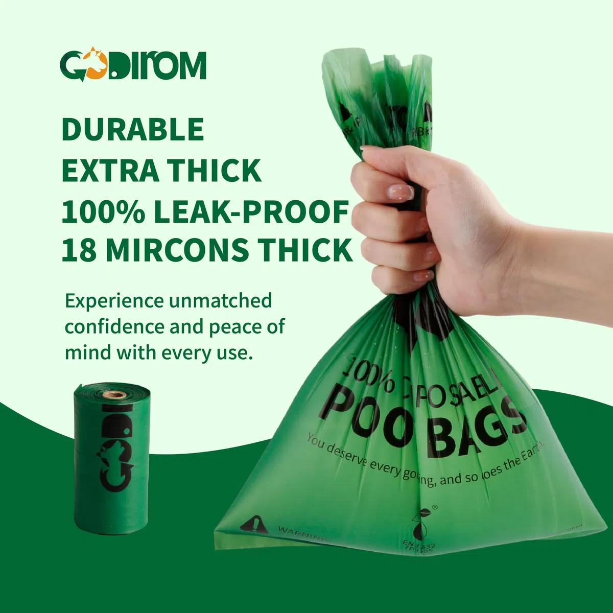 Bolsas certificadas 100% compostables para excrementos de perros, 270 unidades garantizadas a prueba de fugas y 20% extra gruesas, 18 rollos de bolsa para excrementos de perro, sin perfume,