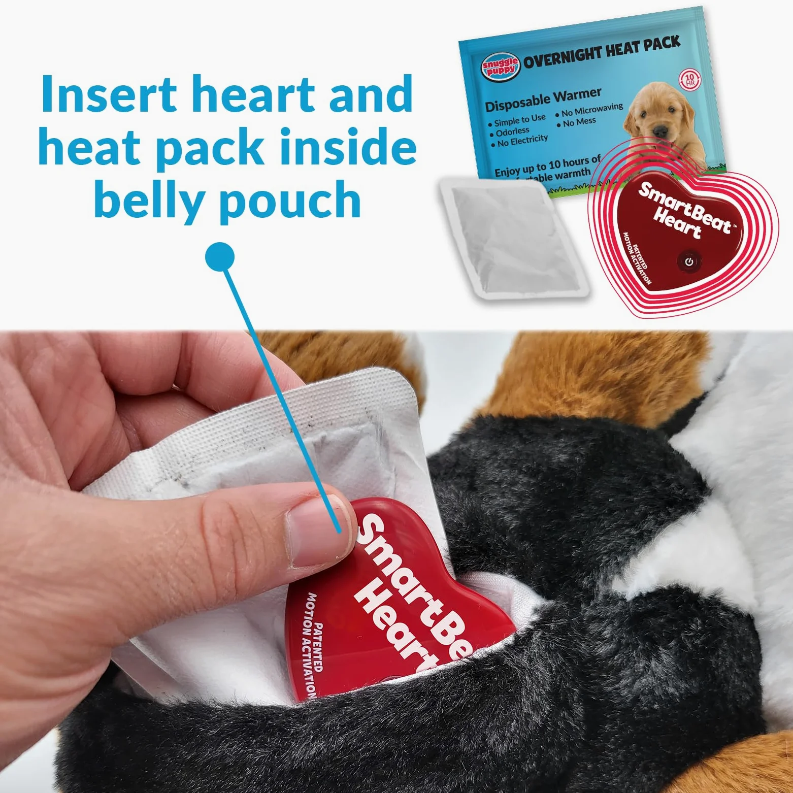 Snuggle Puppy Plus - Peluche para Perros con 3 Bolsas Térmicas y Latido RealFeel Activado por Movimiento. Juguete Antiestrés y Calmante para el Adiestramiento (Boyero de Berna)