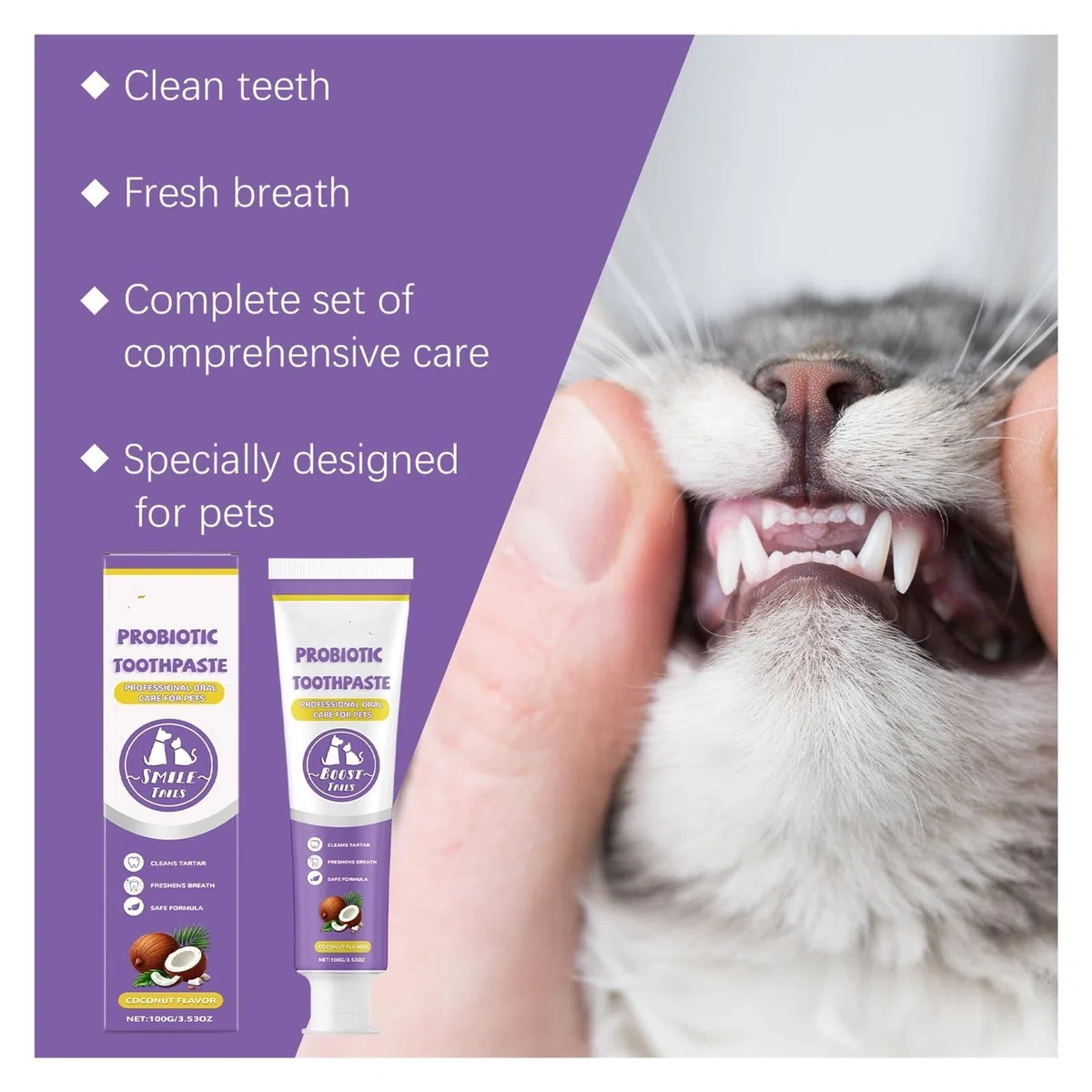 Pasta de dientes probiótica for mascotas de 100 g, elimina poderosamente las manchas y el color amarillento, el secreto for un aliento fresco(4pcs)