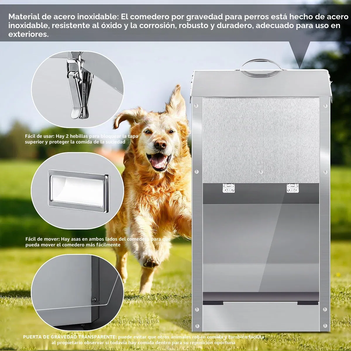 Comedero AutomáTico para Perros, Comedero por Gravedad para Perros de Raza Grande 11Kg Gran Capacidad de Acero Inoxidable Alimentador AutomáTico por Gravedad para Gatos