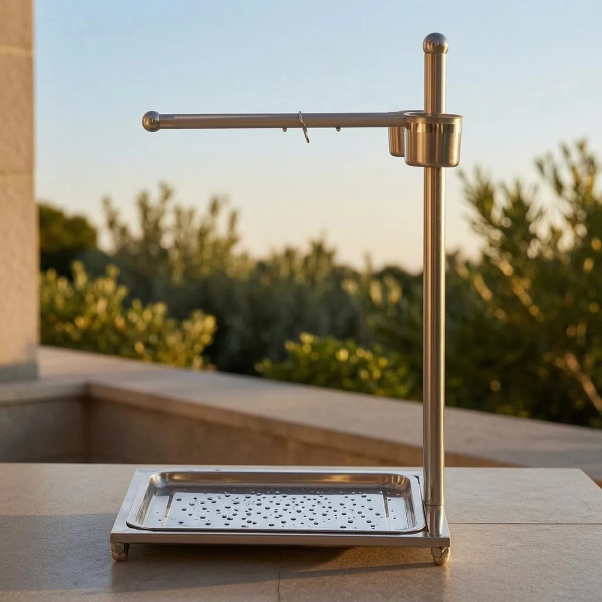 Soporte en Diseño en 7 con Recipientes Percha Acero Estructura Desmontable Artículo para Aves, Mediano