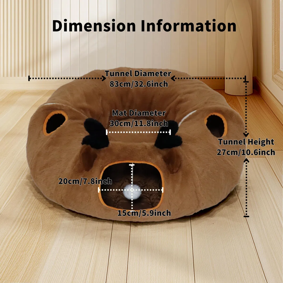 Cama de túnel para gatos de interior con cojín lavable, túnel de dona con bola esponjosa, tubo redondo grande, juguete de parque para mascotas, juguete de felpa suave para gatitos, gatos, cachorros