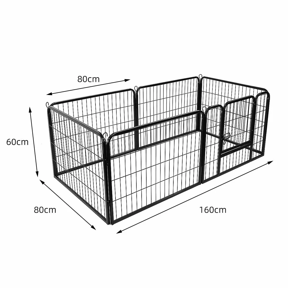 Parque Recinto para perros cachorro conejo roedor valla de metal para ejercicio plegable, 80 x 60 cm (8 piezas)