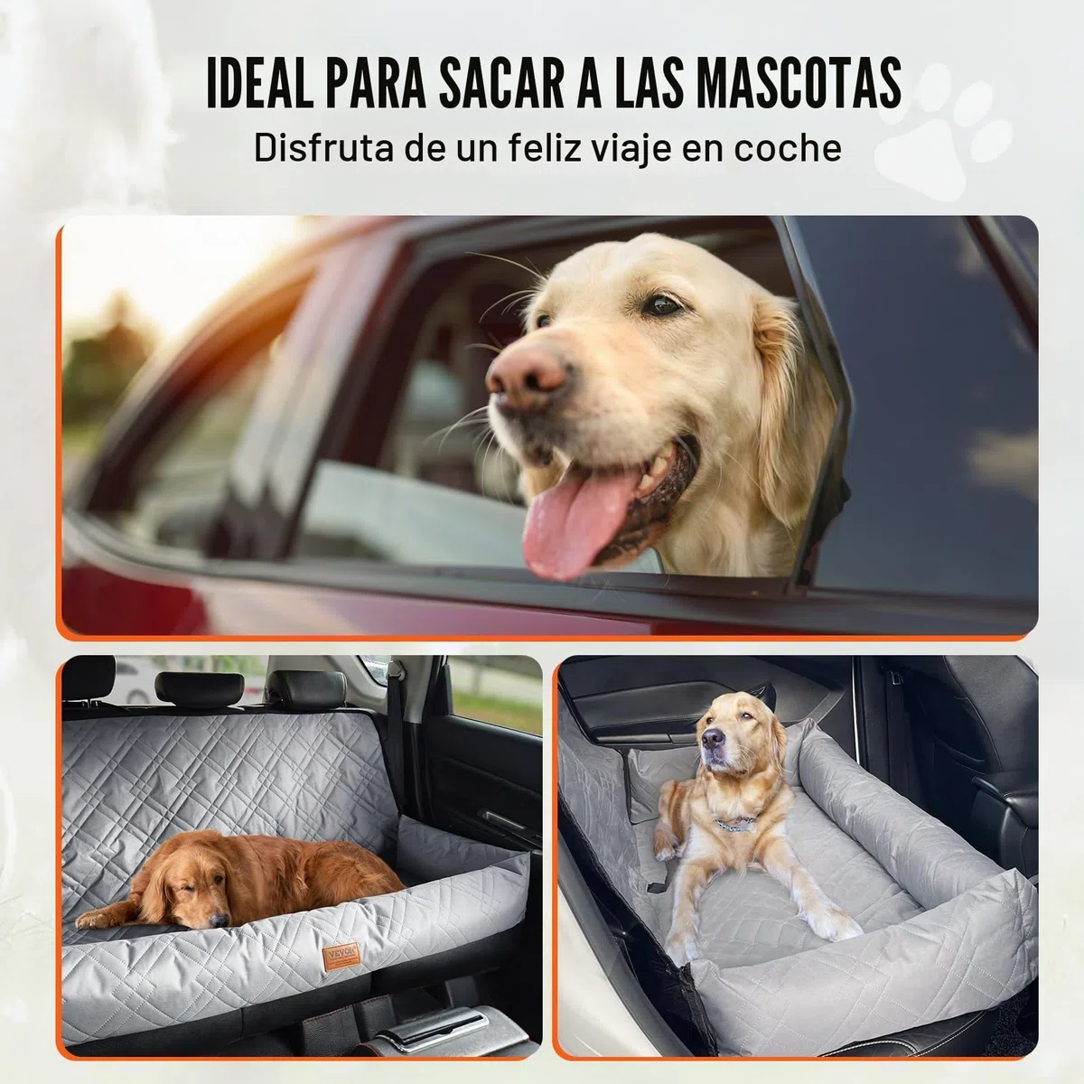 VEVOR Asiento de Coche para Perros 45 kg Asiento de Seguridad para Mascotas Asiento Elevador Impermeable con Correa de Seguridad con Clip Acolchado de Algodón PP Silla para Coche para Mascotas, Gris