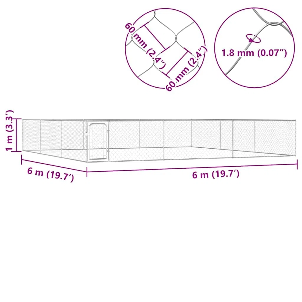 Perrera para perros de acero galvanizado de 6 x 6 x 1 m con malla de alambre, puerta batiente, resistente a la intemperie y segura para cachorros, perros, jardín, patio, camping e interior