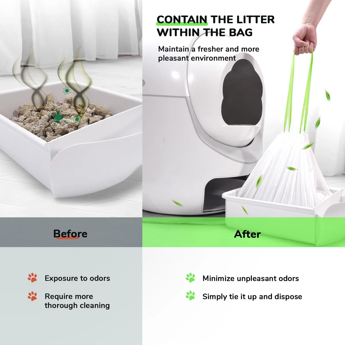 65 bolsas de arena para gatos con cordón para la mayoría de las cajas de arena autolimpiables para autolimpiables, extra gruesas, para cajones de arena para mascotas, bolsas de basura
