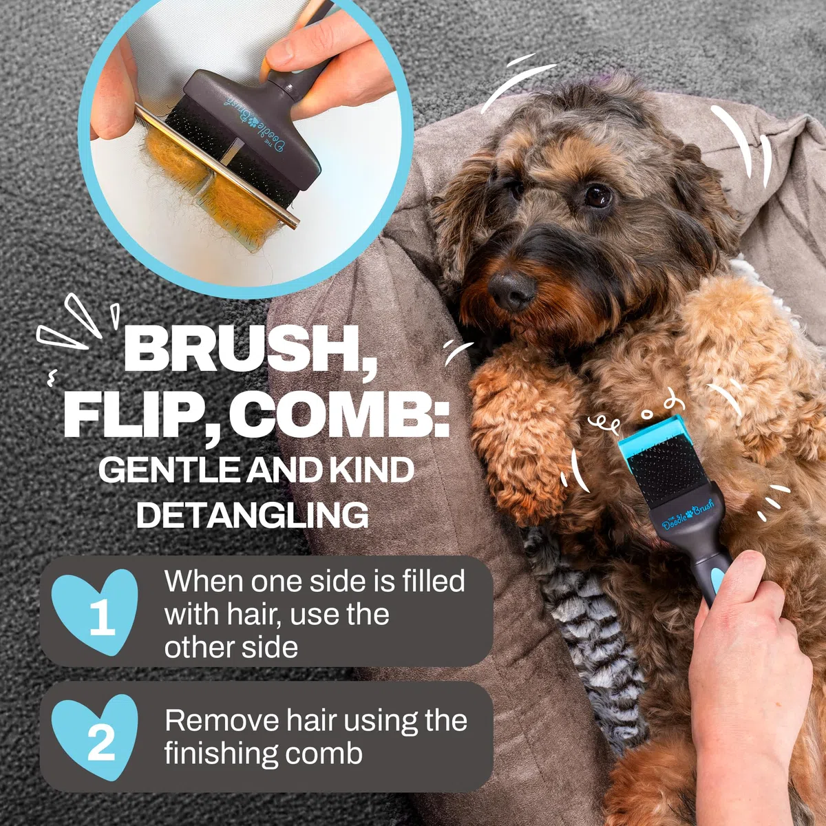 The Doodle Brush Cepillo Para Perros Doodles Con Un Solo Cabezal Goldendoodles, Labradoodle y Bernedoodle, Desenreda Pelo Largo y Rizado Kit De Aseo Para Perros Cepillo Alisador Para Erros | Cepillo de aseo flexible, mango ergonómico, Goldendoodle, Cockap