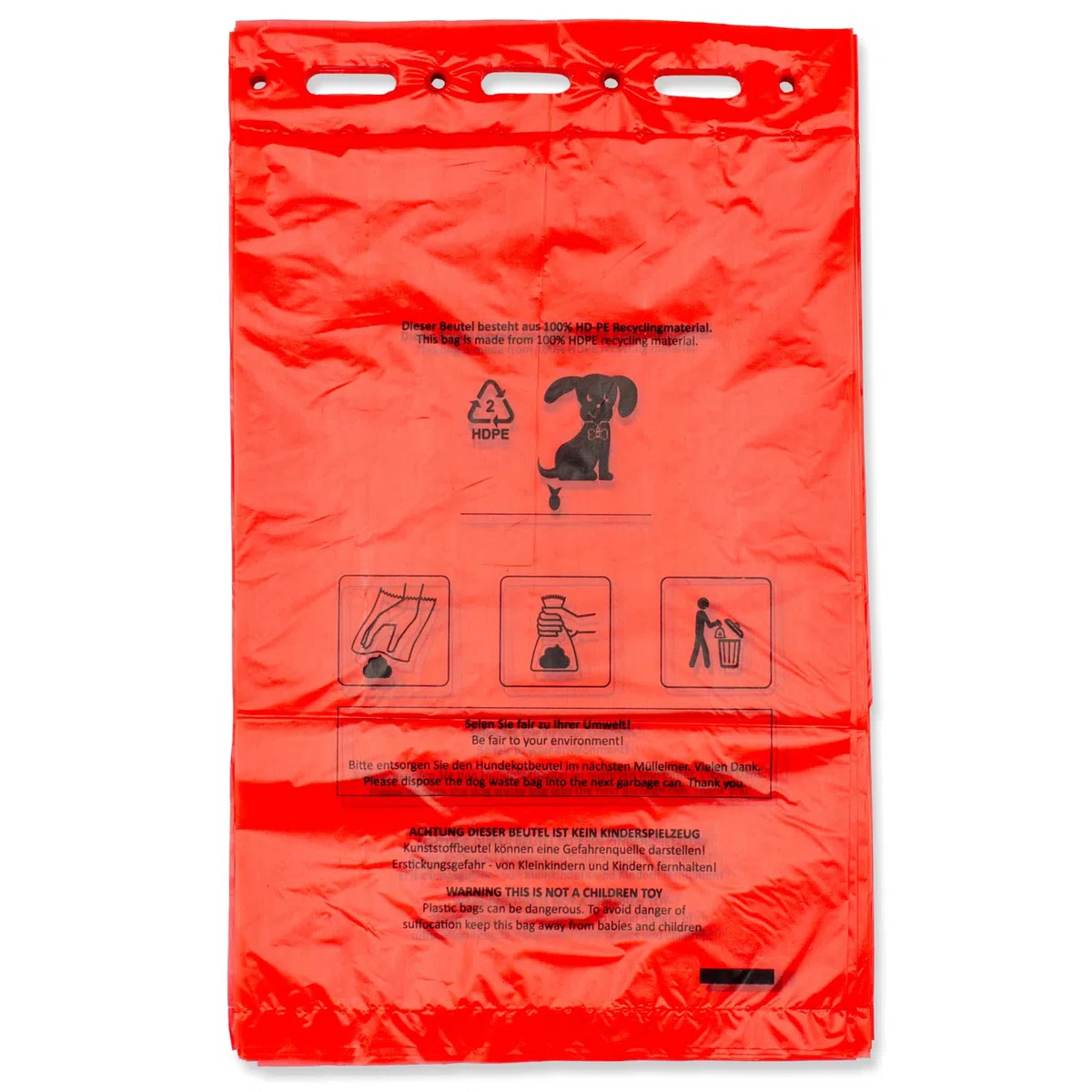 6000 bolsas para excrementos de perro (60 bloques de 100 bolsas) para colgar, color rojo, 21 x 31,5 cm + borde de 3,5 cm
