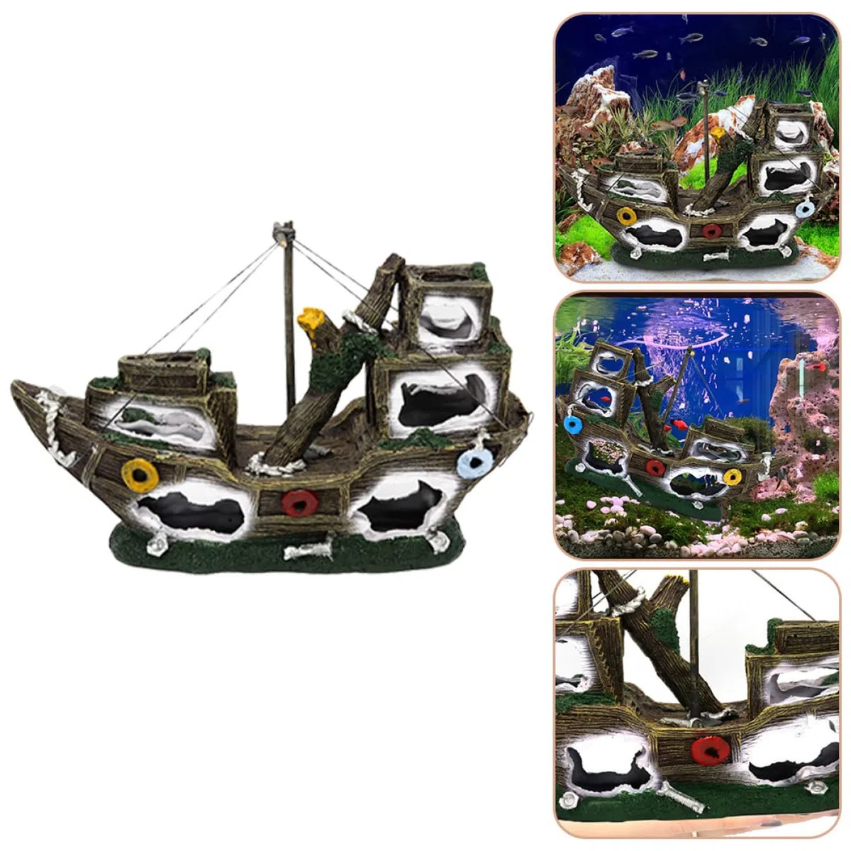 Happyyami Modelo De Decoración De Acuario Pecio De Barco Pirata Adorno Creativo para Peces y Acuarios Duradera y