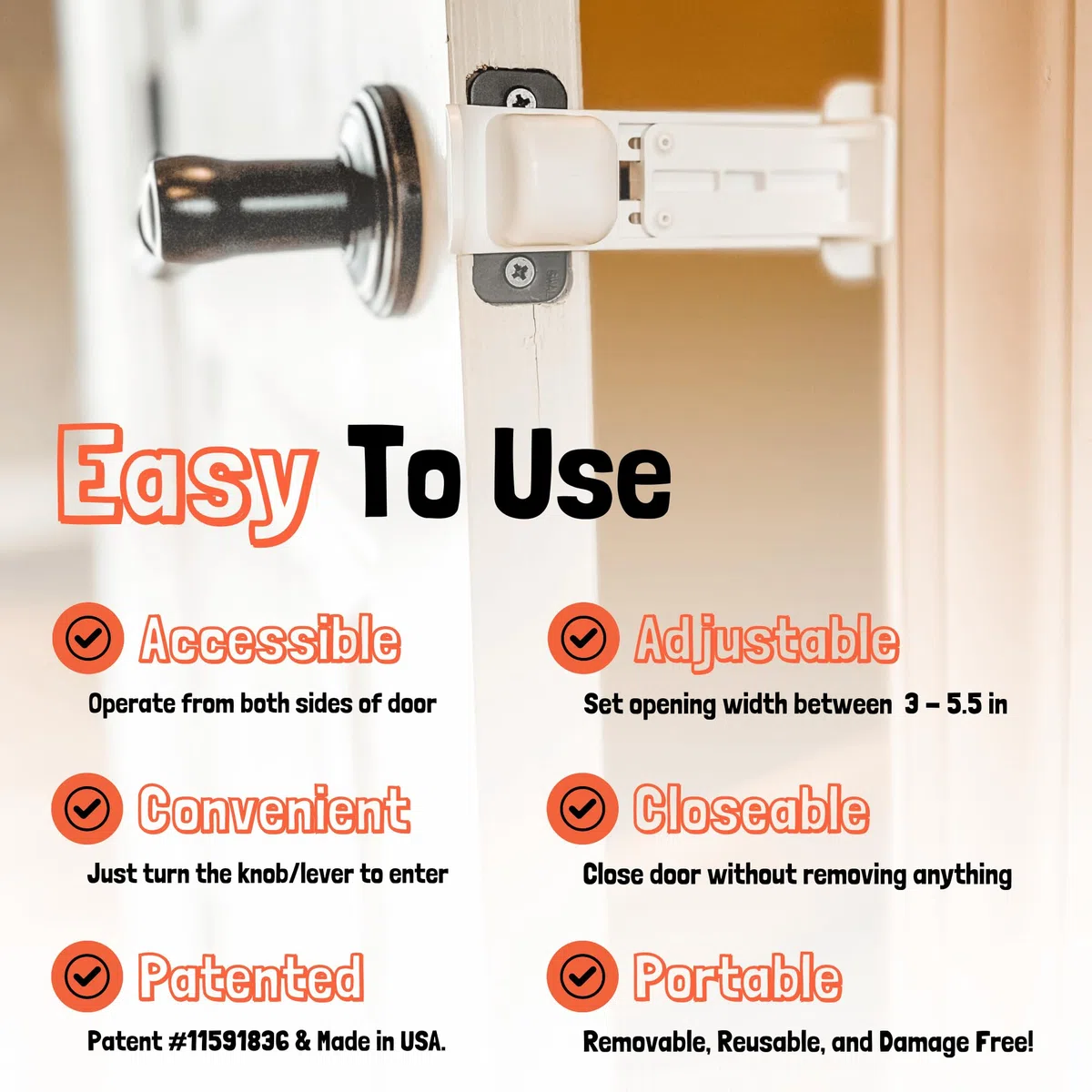Door Buddy Accesorio de puerta para gatos – El soporte de pestillo de puerta de gato más fácil para mantener la puerta interior abierta para mascotas – Estación de alimentación para gatos y caja de