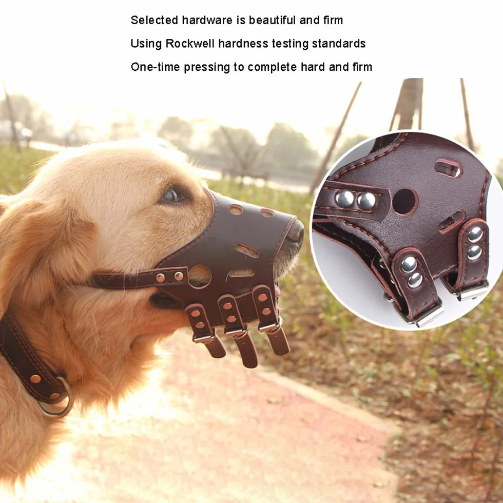 Bozal para Perros, bozal de Cuero para Perros, bozal de Entrenamiento Ajustable para Mascotas para Control de ladridos, prevención de mordeduras y prevención de masticaciones