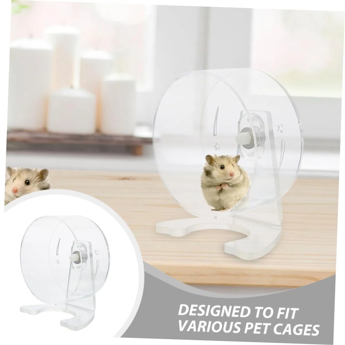 Rueda para Hámster con Soporte Transparente Silenciosa para Ejercicio de Jerbos y Pequeños Roedores Resistente Fácil de Instalar