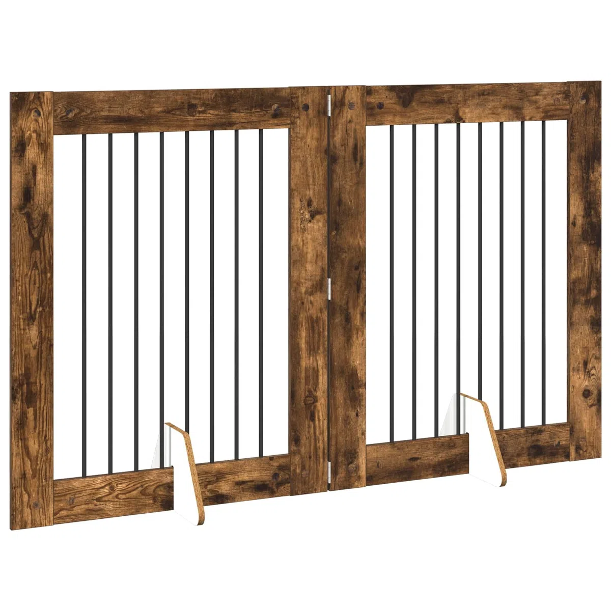 Portería plegable para perros con soporte de metal, 2 unidades, roble ahumado, 80 x 100 cm, perrera plegable y caño para interior y exterior, parque seguro para cachorros y perros