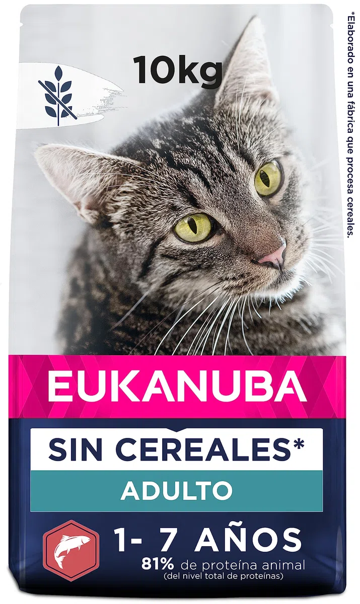 EUKANUBA Grain Free Alimento Seco para Gatos Adultos, Alimento Seco Premium Rico en Salmón para Gatos, 10 kg