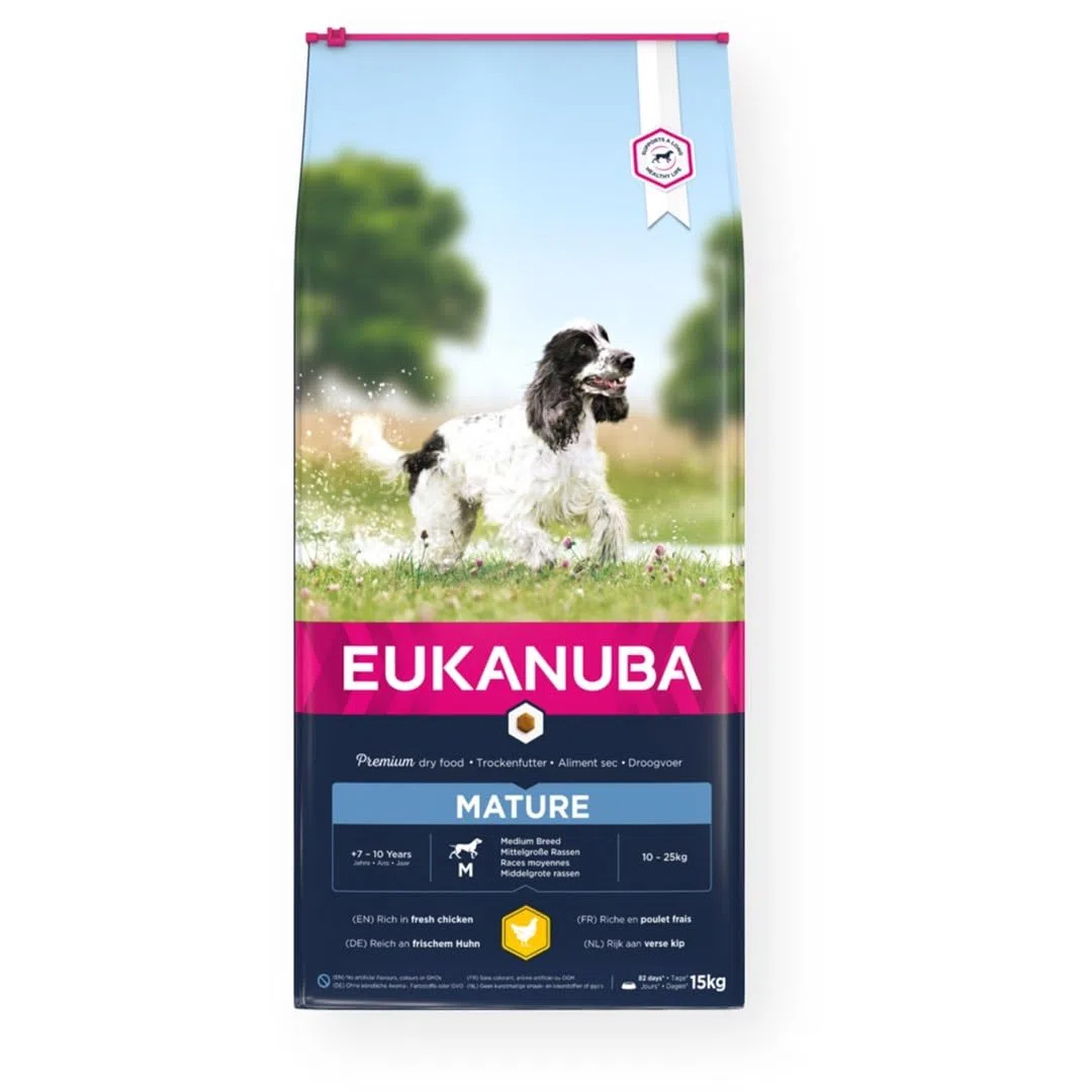 Eukanuba, alimento para Perros con Pollo fresco para Razas medianas - Alimento seco Premium para Perros Maturos, 15 kg