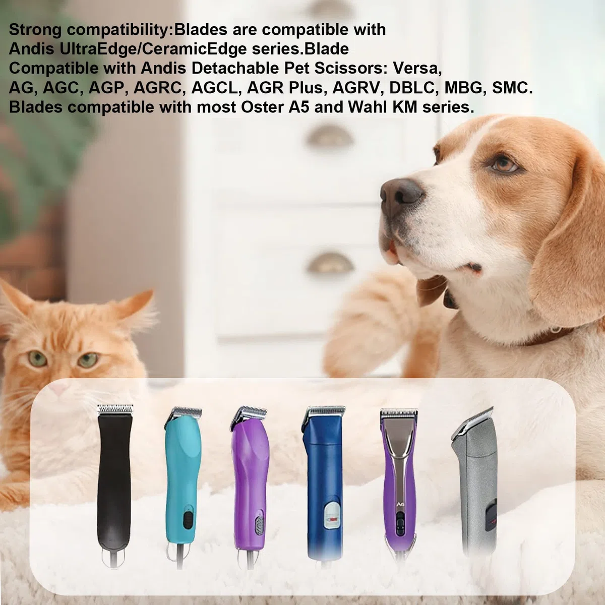 Paquete de 4 cuchillas de aseo para perros compatibles con Andis Dog Clipper/la mayoría de las máquinas cortadoras de mascotas Oster A11/Wahl KM Series (3FC+4FC+5FC+7FC)