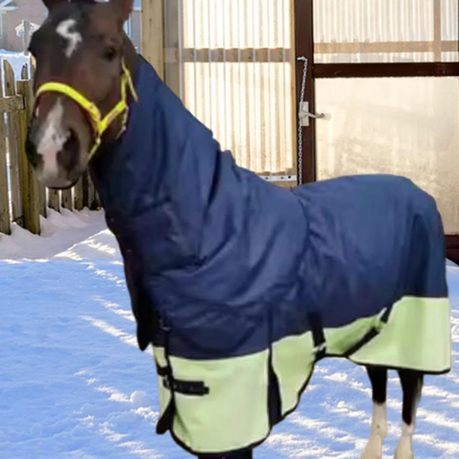 Manta de Invierno para Caballo Impermeable Y Resistente Al Frío Manta Gruesa con Cubre Cuello Cobija de Pastoreo Transpirable Abrigo de Tela Oxford 60