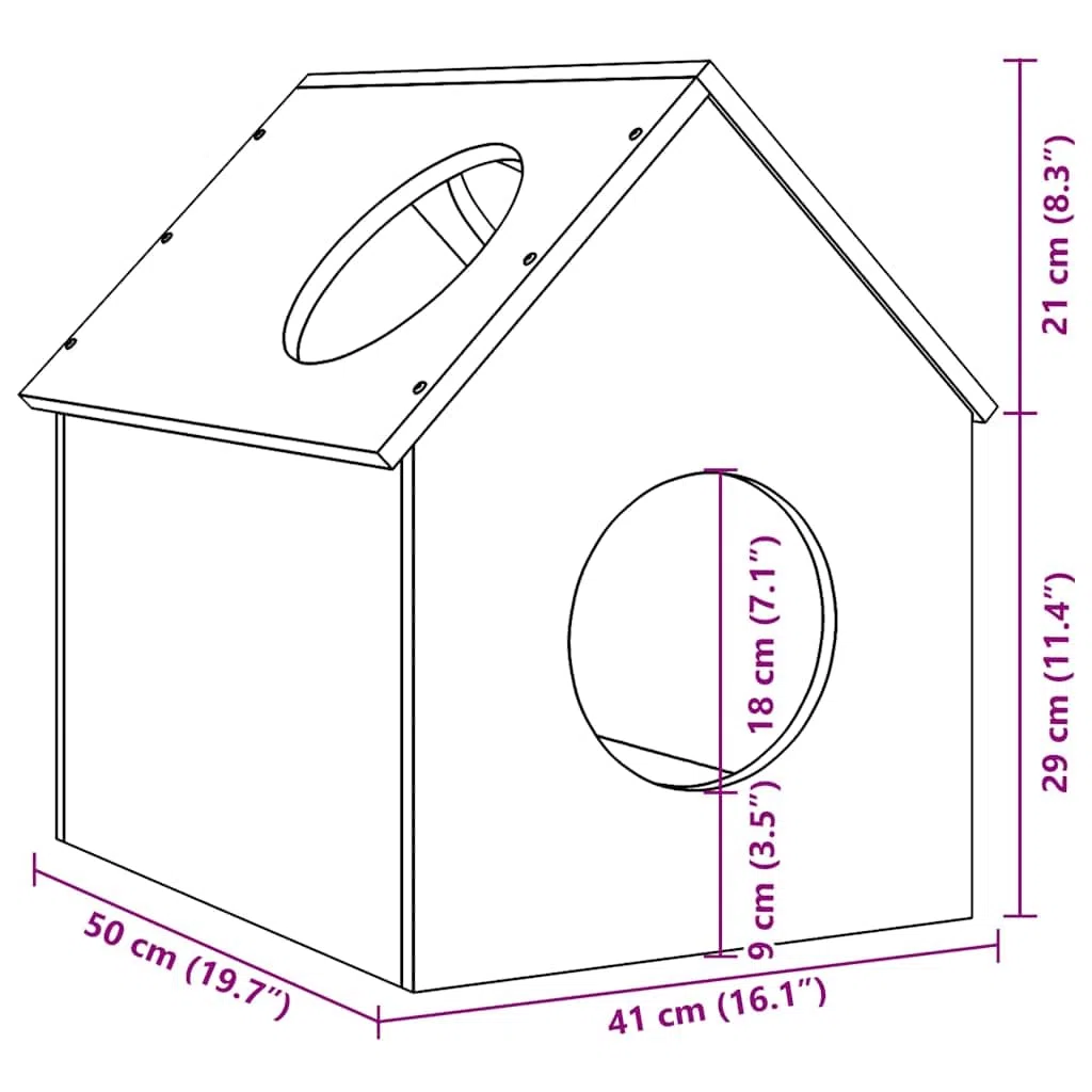 Genérico Casa para Gatos Madera Maciza Pino 41x50x50 cm,Producto para Mascotas y Animales,Productos para Mascotas,Productos para Gatos,Mobiliario para gatos-859295