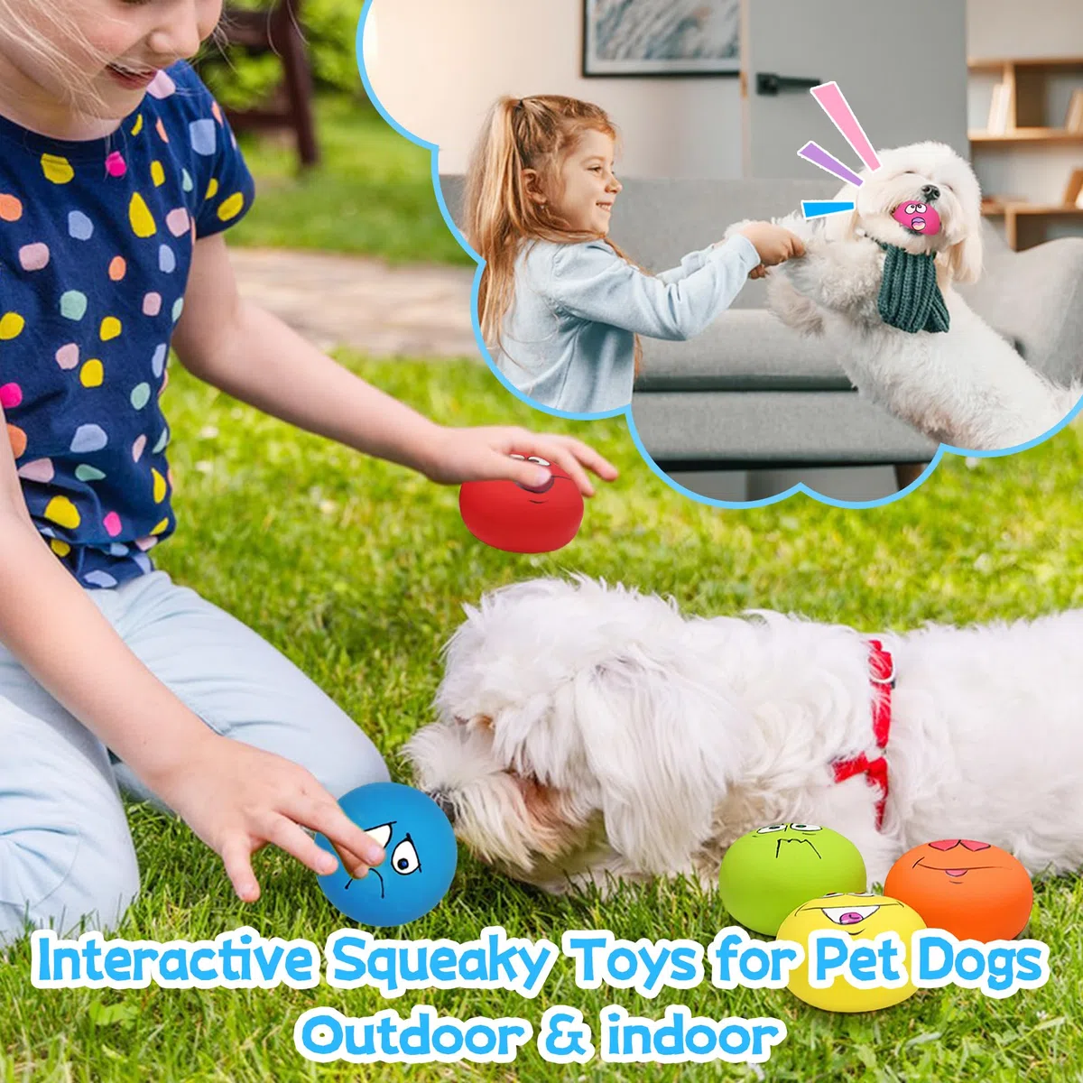 Juguetes de látex chirriantes para perros, juguetes para cachorros sonrientes, juguetes interactivos para perros pequeños, 6 piezas