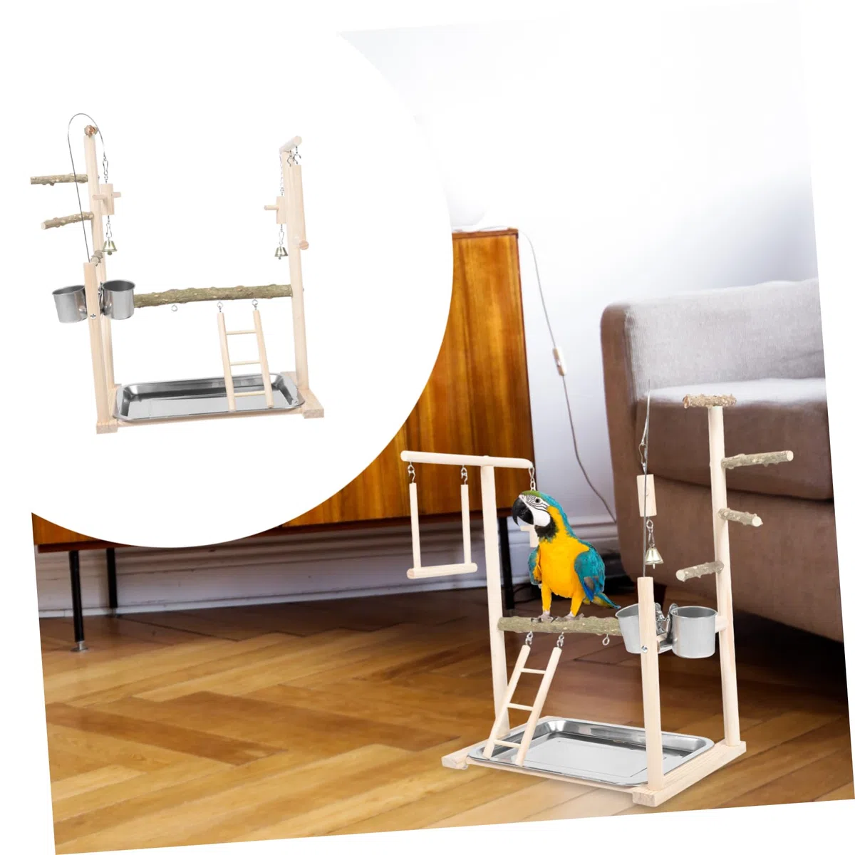 Toddmomy Plataforma de Percha de Madera para Loros Escalera y Columpio, Estante de Entrenamiento para Pájaros, Complementos para Aves, Soporte para Percha de Loro, para Decoración de Jaula