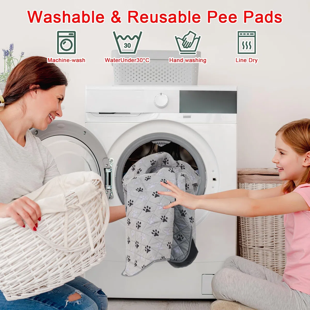 JERIA Paquete de 2 Almohadillas Reutilizables Lavables para orina para Perros, Antideslizantes, Impermeables, absorbentes y a Prueba de Fugas, Almohadillas de Entrenamiento para Mascotas (72 x 72