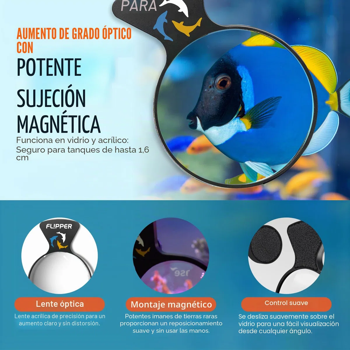 Flipper DeepSee Visor magnético para Acuario – Lupa para pecera de 5 Pulgadas