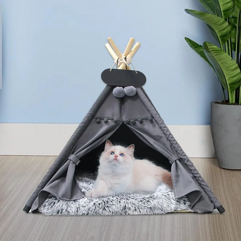 Mascotas Tipi Tienda de campaña para perros con alfombra de felpa lavable para gatos, cama para perros y gatos, casa de juegos, 70 x 70 x 80 cm