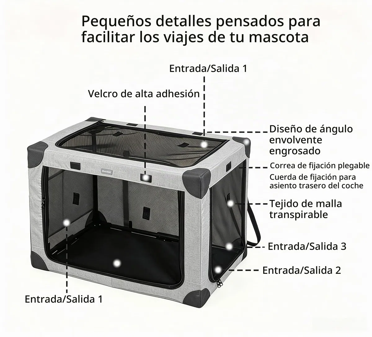 Transportín plegable ajustable para perros de razas medianas – Caja para perros con ventanas de malla reforzada y cama plegable para el hogar y viajes