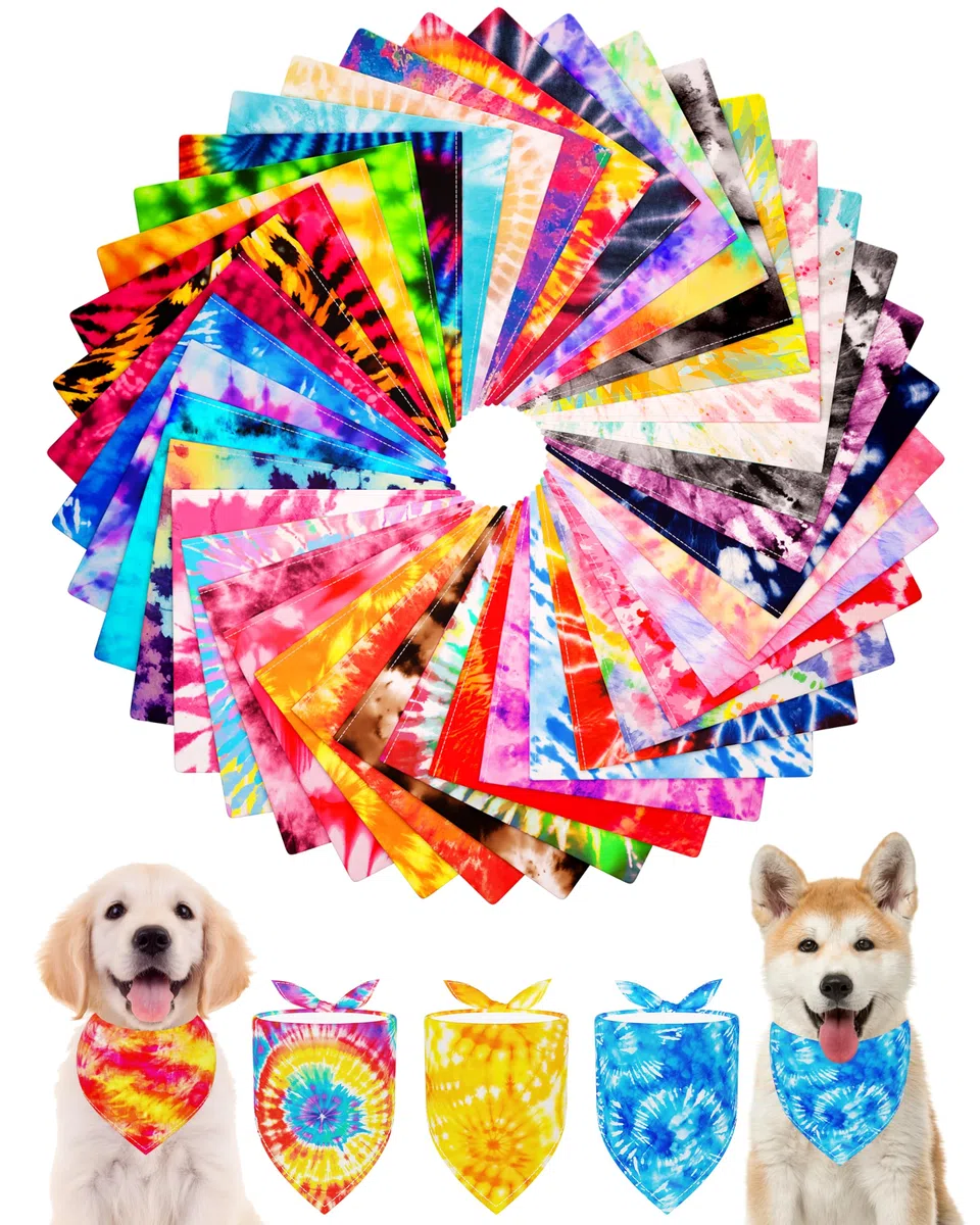 PET SHOW Paquete de 50 bandanas de teñido anudado para perros medianos