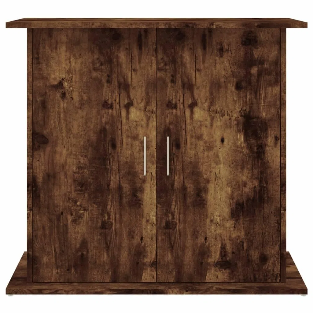 Soporte para acuario, roble ahumado, 81 x 36 x 73 cm, estructura de madera para muebles con 4 compartimentos y puertas, armario inferior estable para peces, accesorios, almacenamiento, salón