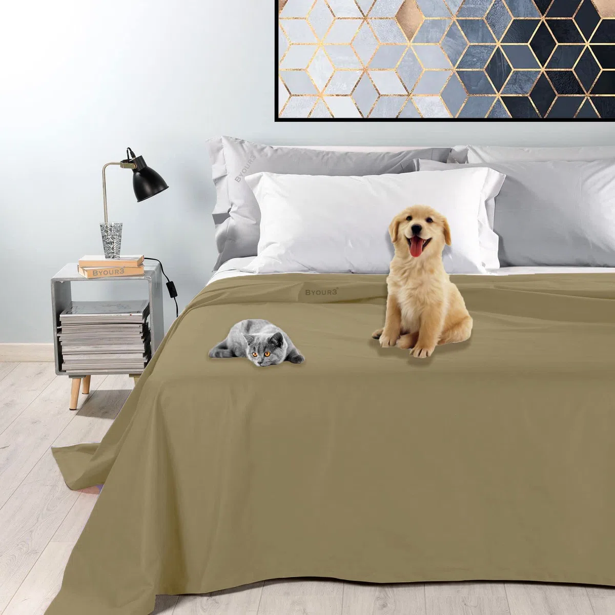 Byour3 Cubrecama Doble Algodón Resistente a Líquidos - Colcha Resistente a Las Manchas - para Cama Individual Doble Queen Size - Tela Antiarañazos Lavable Gatos Perros Mascotas (Beige, Cama 90)