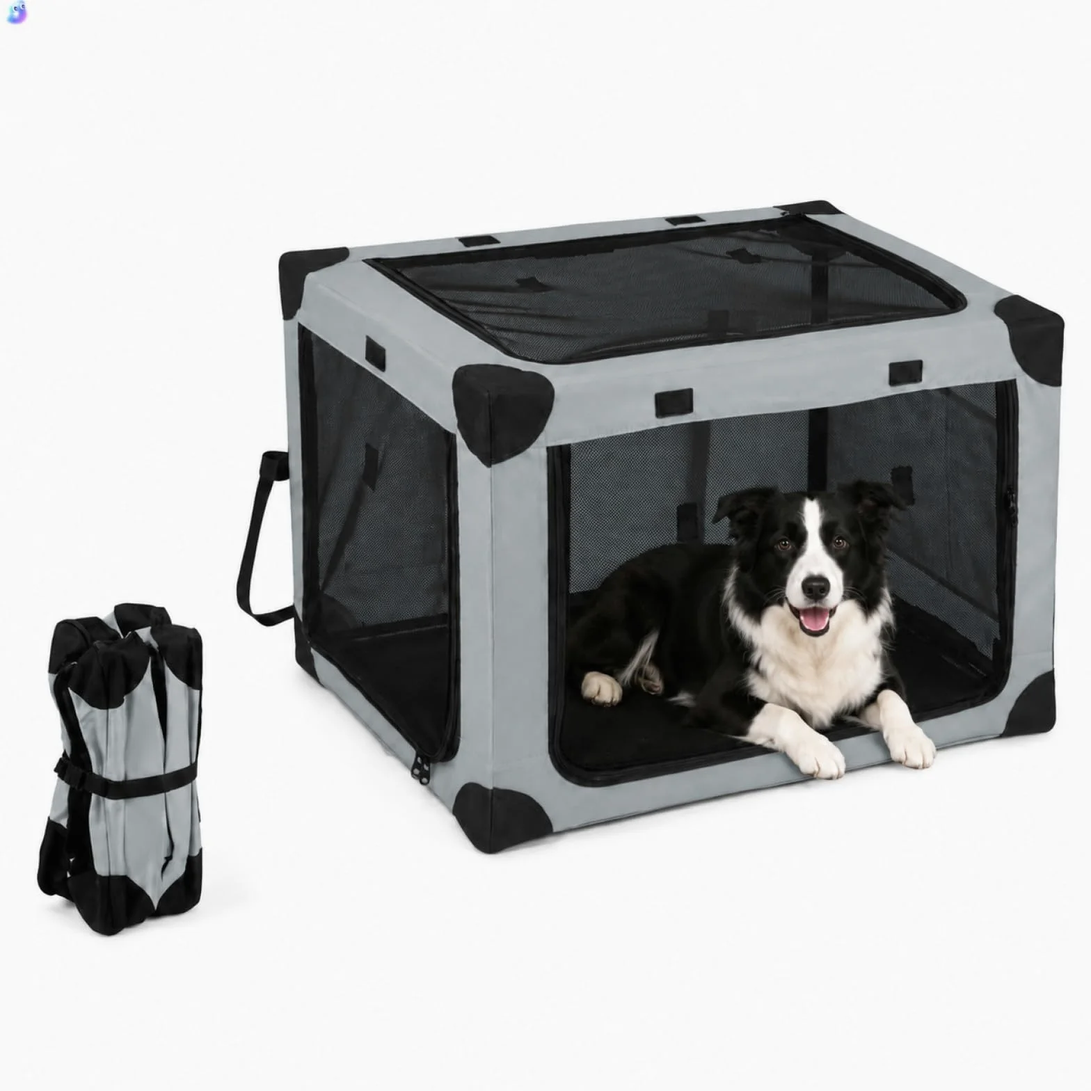 ALLUMK Transportín Plegable Ajustable para Perros medianos tamaño L – Caja para Mascotas con 3 Puertas de Malla Reforzada y Alfombra amortiguadora para el hogar y Viajes en Coche
