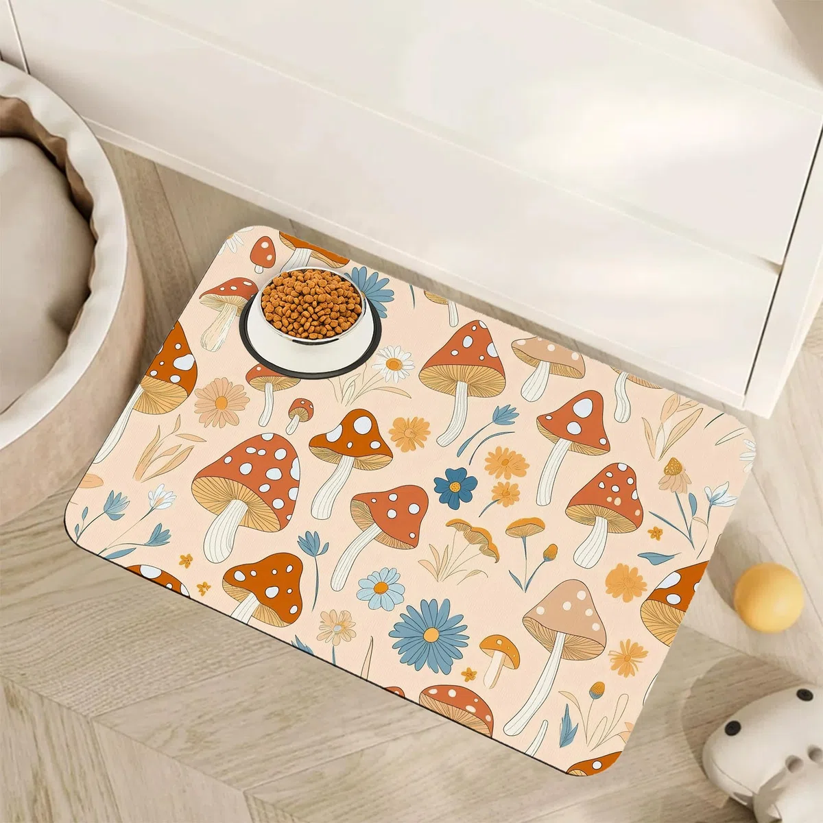 Tapete de comida para perros y gatos, tapete absorbente para alimentación de mascotas con respaldo de goma, mantel individual antideslizante para cuenco de agua, suministros de accesorios para